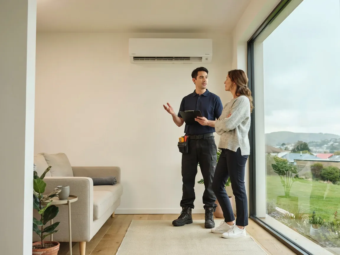 Heat pump quote consultation in a Wellington home